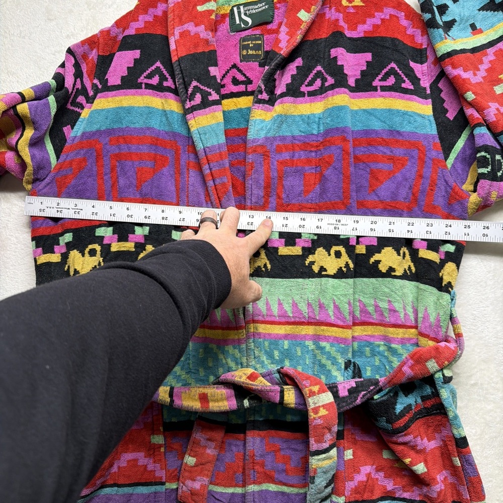 Vintage Hammacher Schlemmer Southwestern Aztec Robe Belted One Size Cotton‎ - Picture 6 of 13